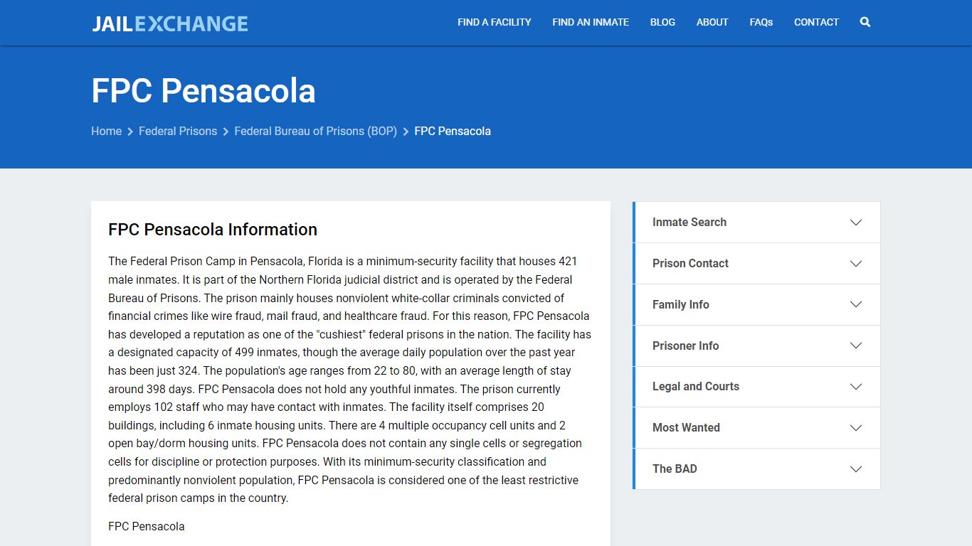 Federal Inmate Search - FPC Pensacola - Jail Exchange