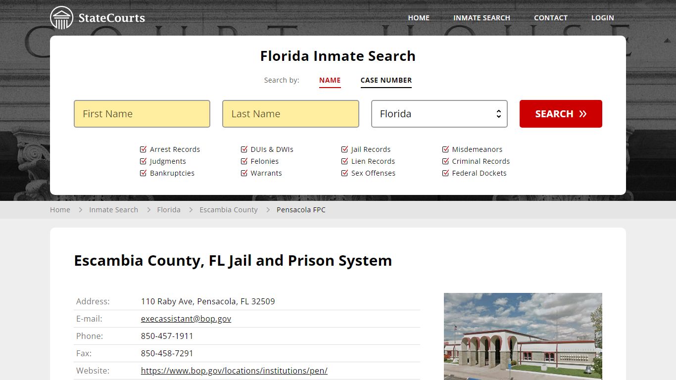 Pensacola FPC Inmate Records Search, Florida - StateCourts