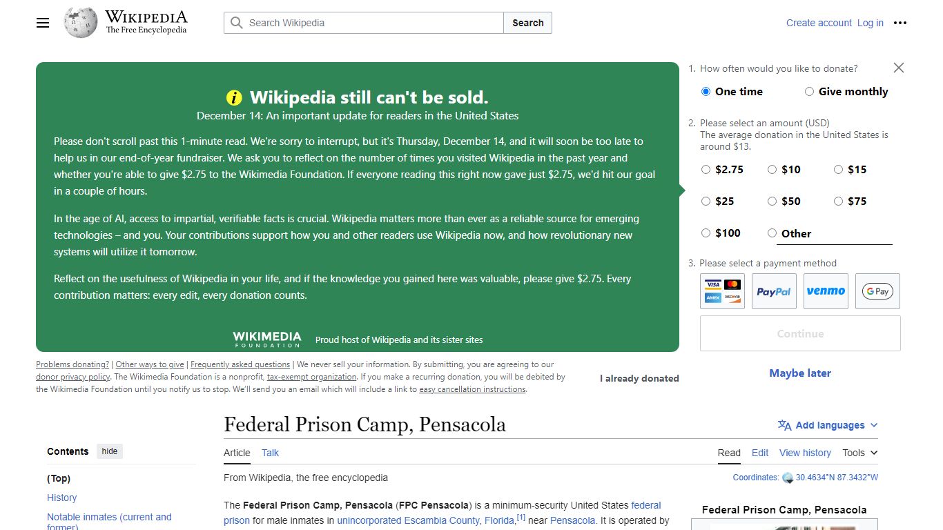 Federal Prison Camp, Pensacola - Wikipedia